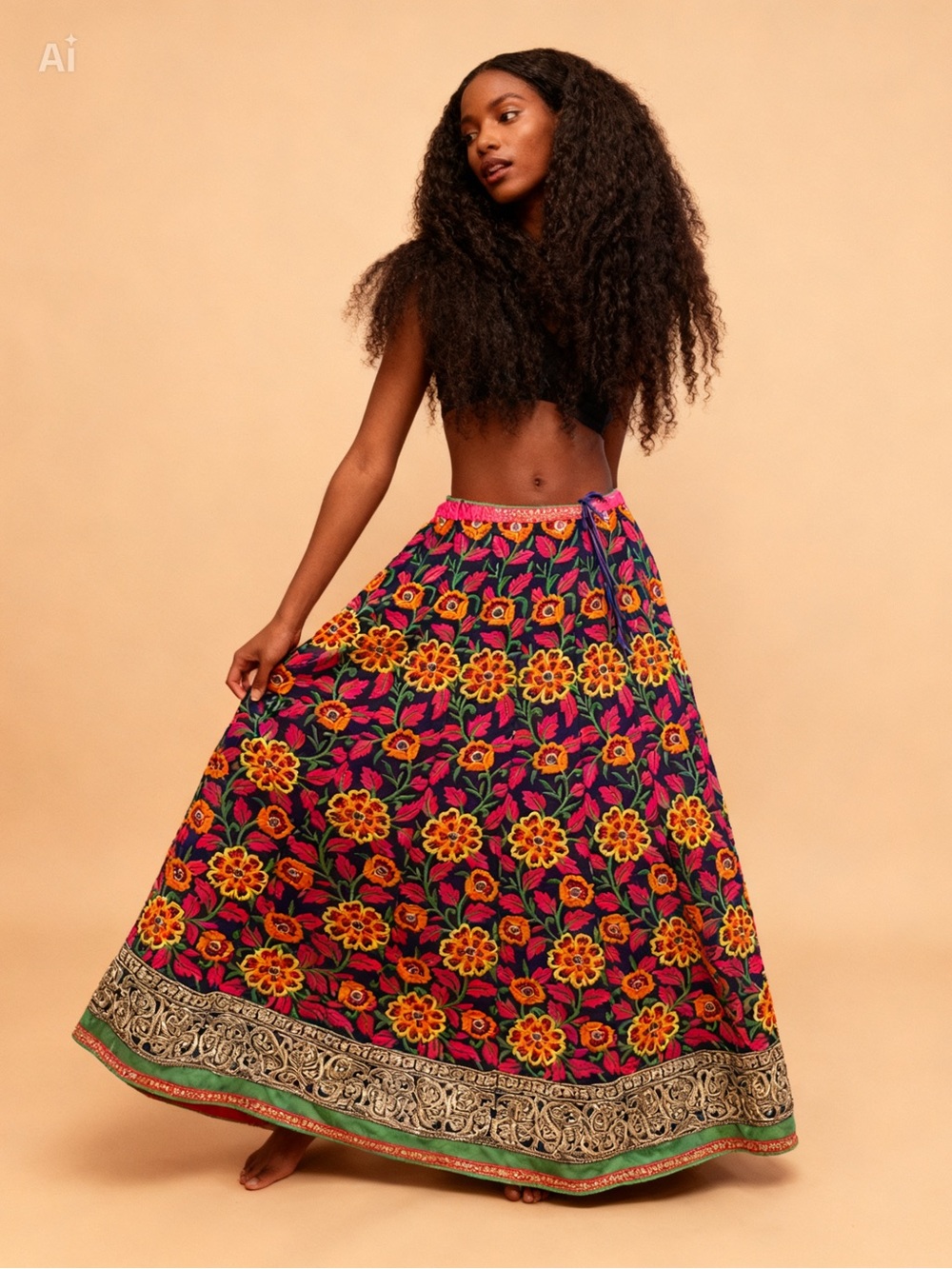 Floral Maxi Wrap Skirt in Bright Pink and Yellow